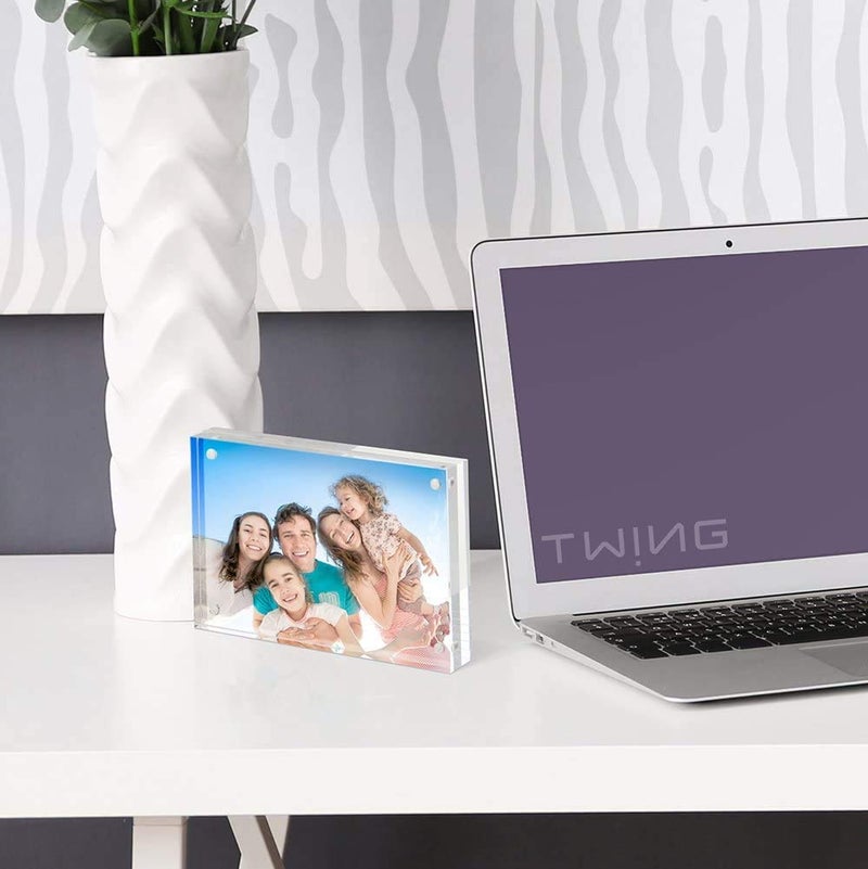 TWING 3.5x5 Inch Acrylic Picture Frame Horizontal Magnet Double Sided Photo Frame with Microfiber Cloth,12 + 12MM Thickness Clear Picture Frame Desktop Acrylic Photo Frame Display Gifts Ideal - Image 3